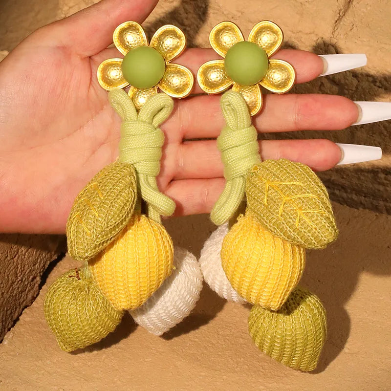 Handmade Leaves Flower Alloy Cotton Earrings