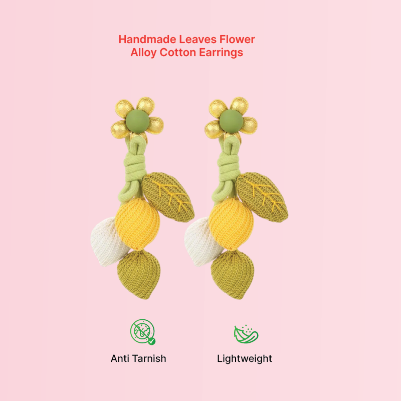 Handmade Leaves Flower Alloy Cotton Earrings