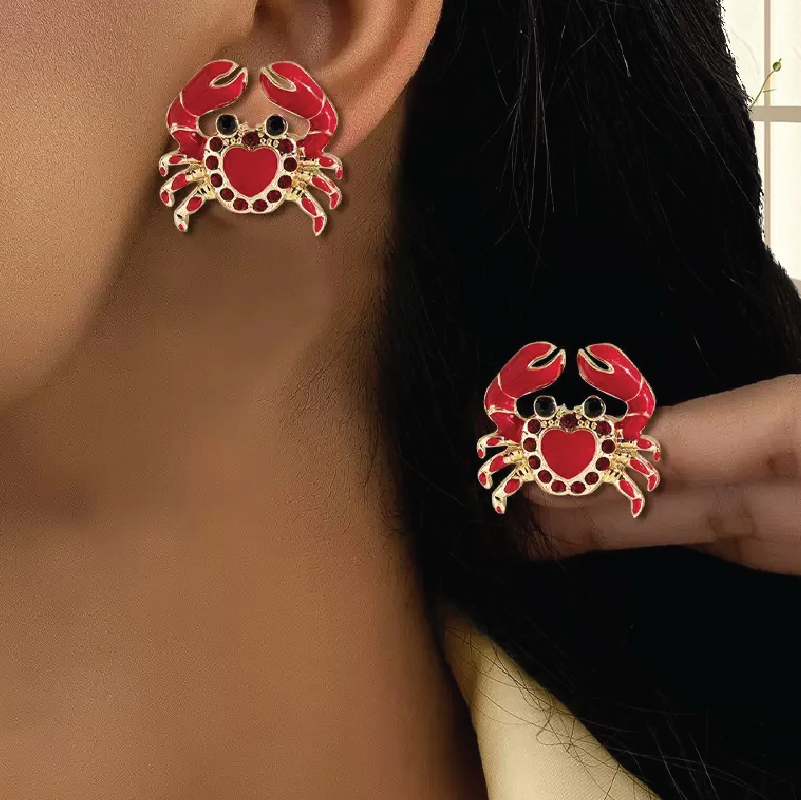 Ocean Crab Alloy Women's Ear Studs